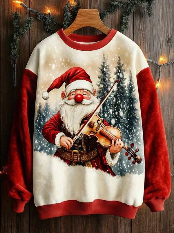 Gnomes Playing Violin Christmas Holiday Sweatshirt Christmas Gifts For Violin Players
