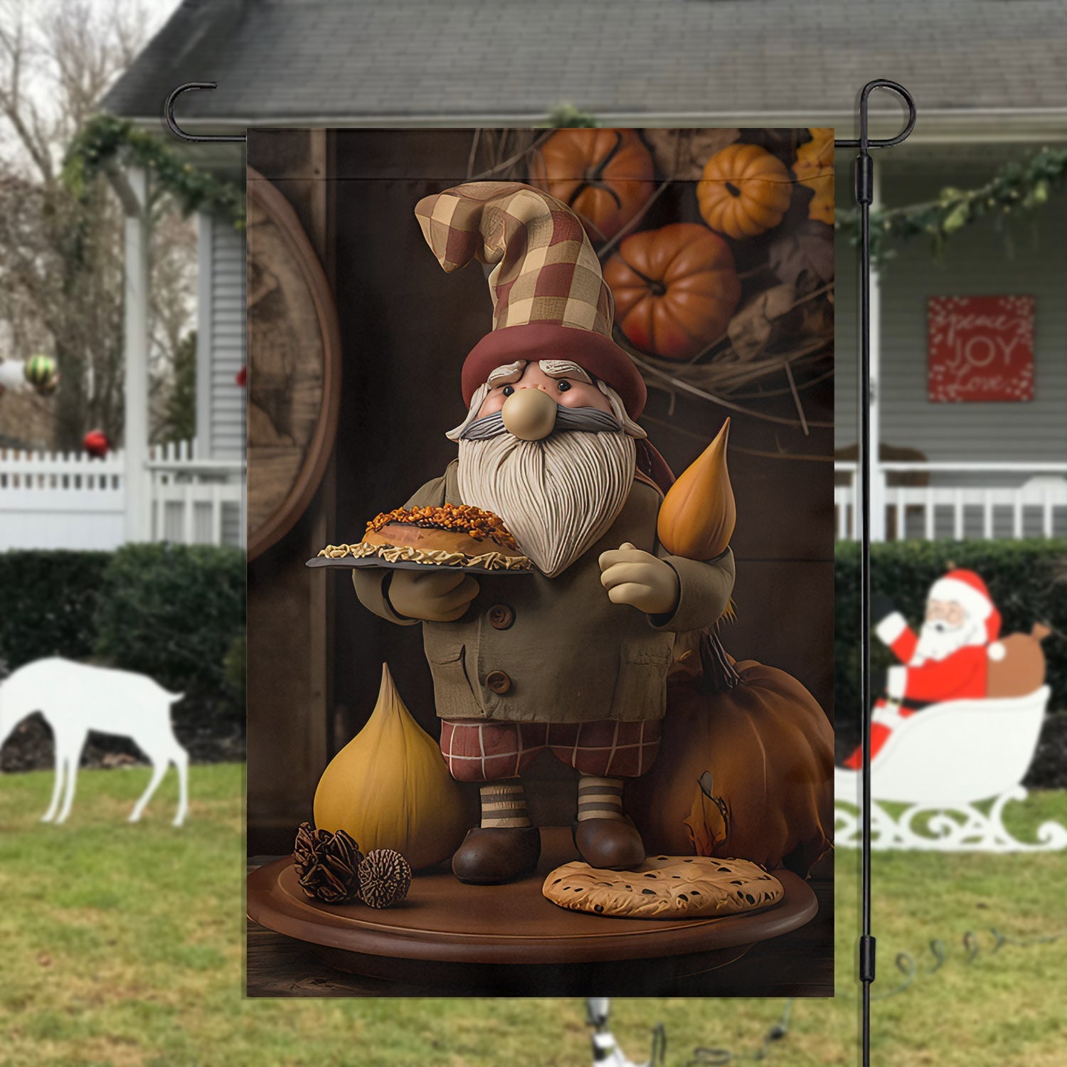 Gnomes Winter Delight With A Hint Of Santa Xmas Garden Flag Christmas Flag Gnome Lovers Gift