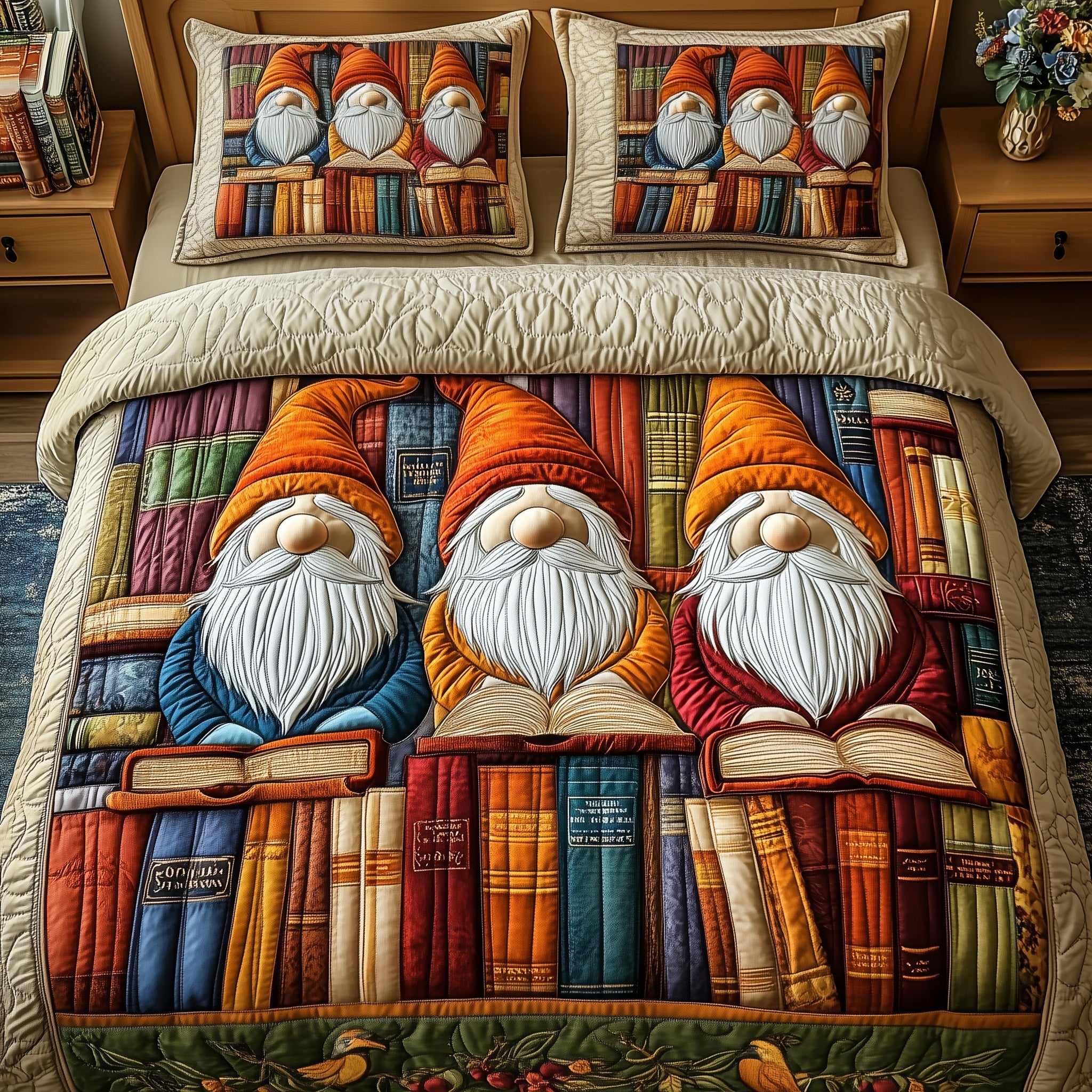 Gnow Librarian Quilted Bedding Set Bookish Forest Friend Best Autumn Bedroom Gifts