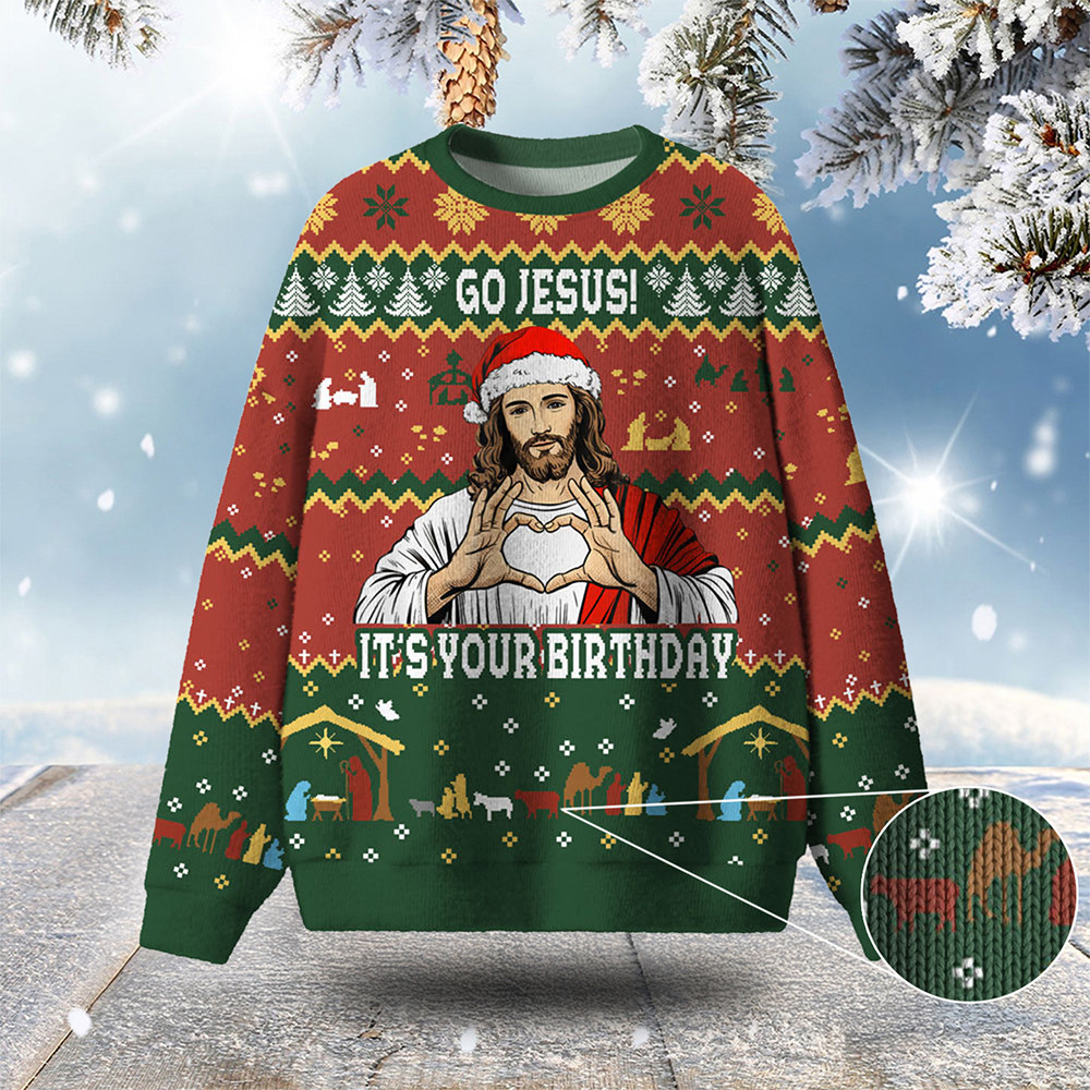 Go Jesus It's Your Birthday Ugly Christmas Sweater Winter Fashion Jesus Lover Christmas Gifts