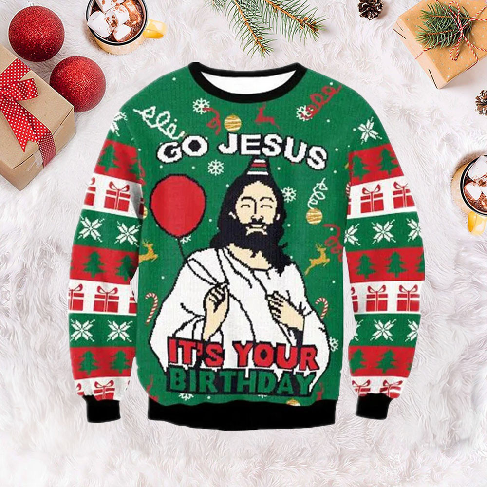 Go Jesus It'S Your Birthday Ugly Christmas Sweater Xmas Sweater Gifts For Christian