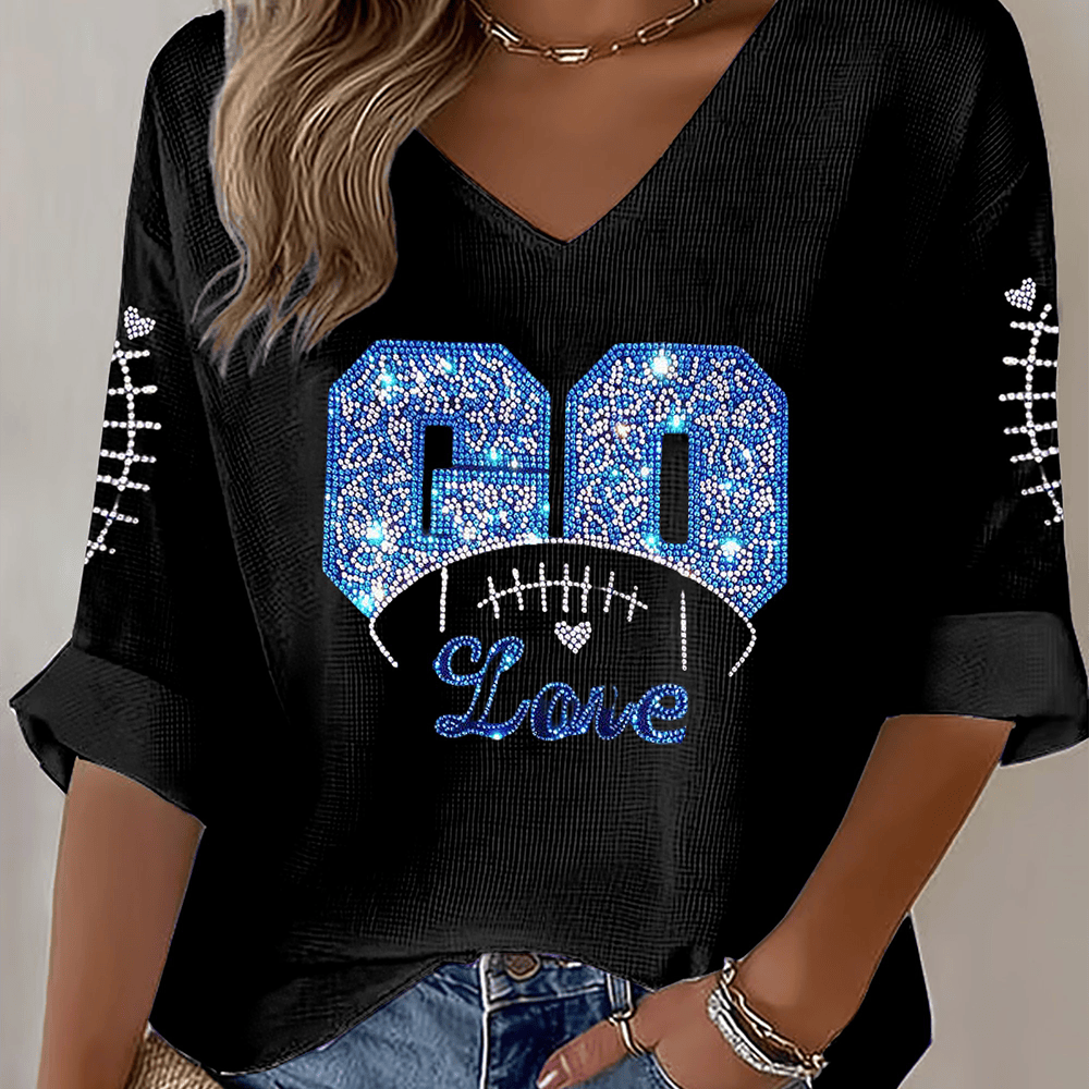 GO Love Football V-Neck Long Sleeve Shirt Game Day Football Apparel Unique Gift For Girlfriend