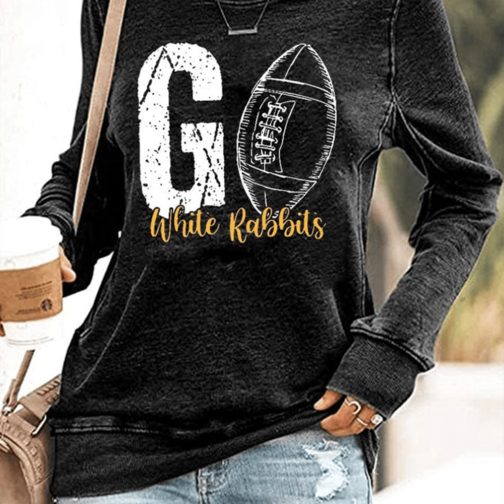 Go White Rabbits Football Art Sweatshirt Game Day Football Apparel Best Gift For Women