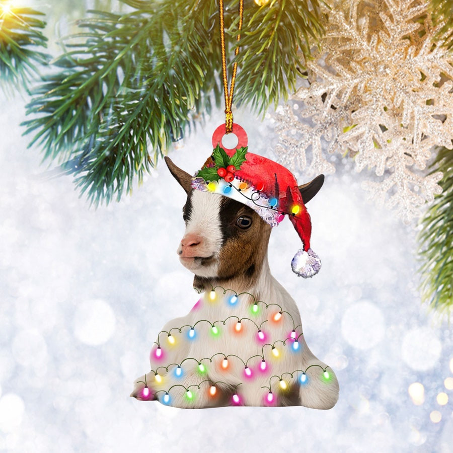 Goat Christmas Reindeer Flat 2D Ornament Farm Animal Lover Gifts Christmas Tree Ornament Home Decor Plastic Ornament