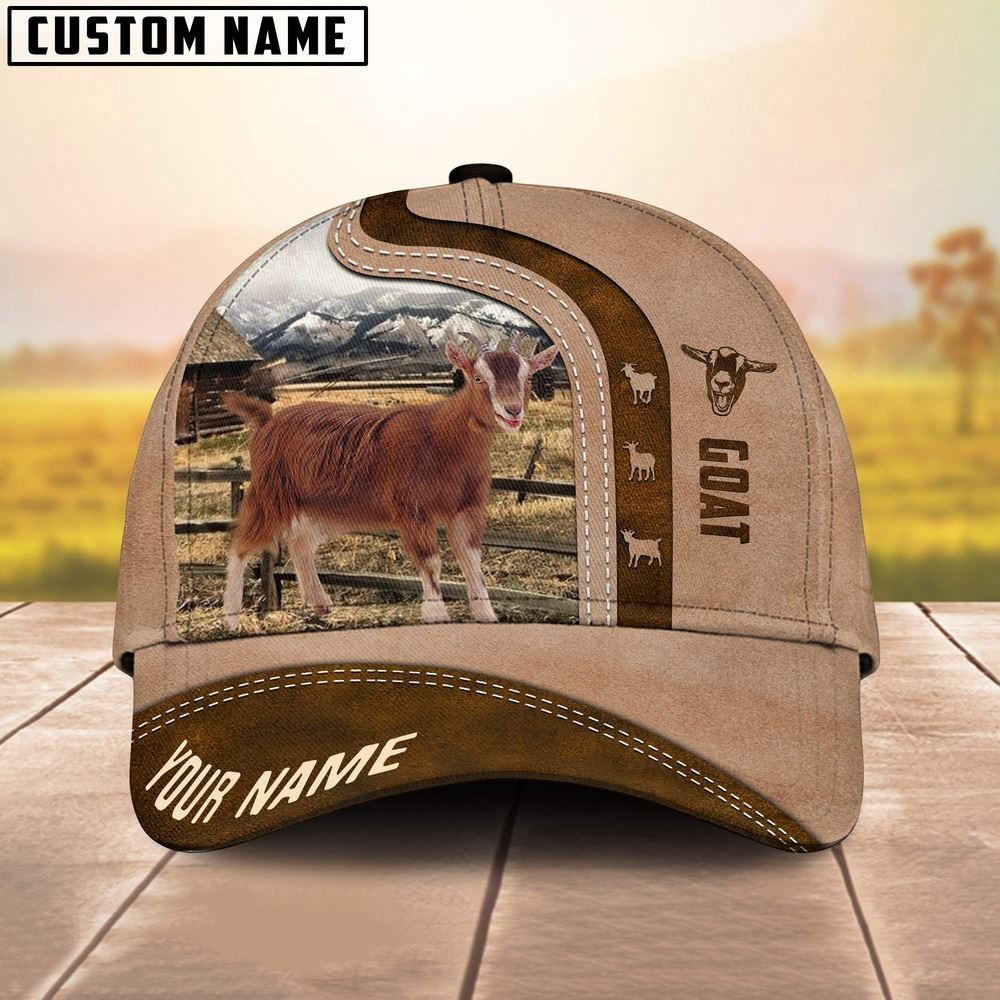 Goat Custom Name Light Brown Cap Farm Cap Farmer Baseball Cap Gift For Farmer