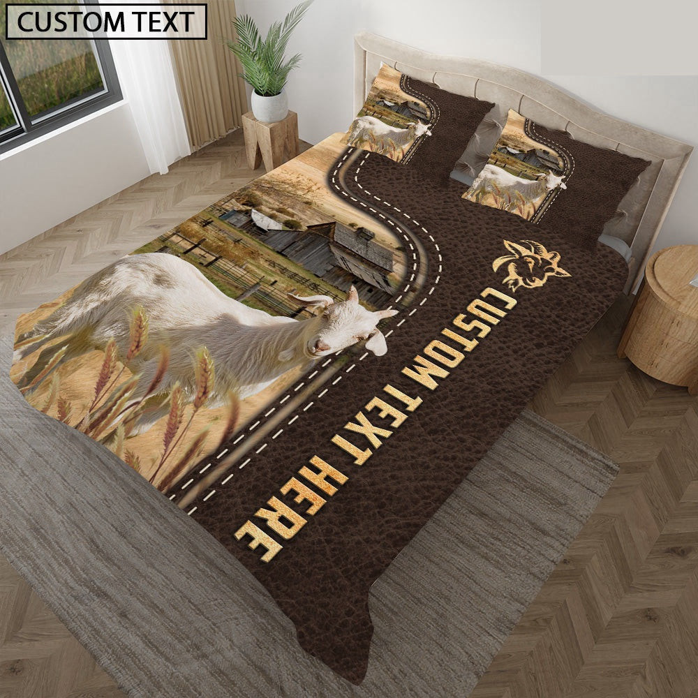 Goat Custom Text Leather Pattern Bedding Set  Farm Bedding Set Anniversary Gifts