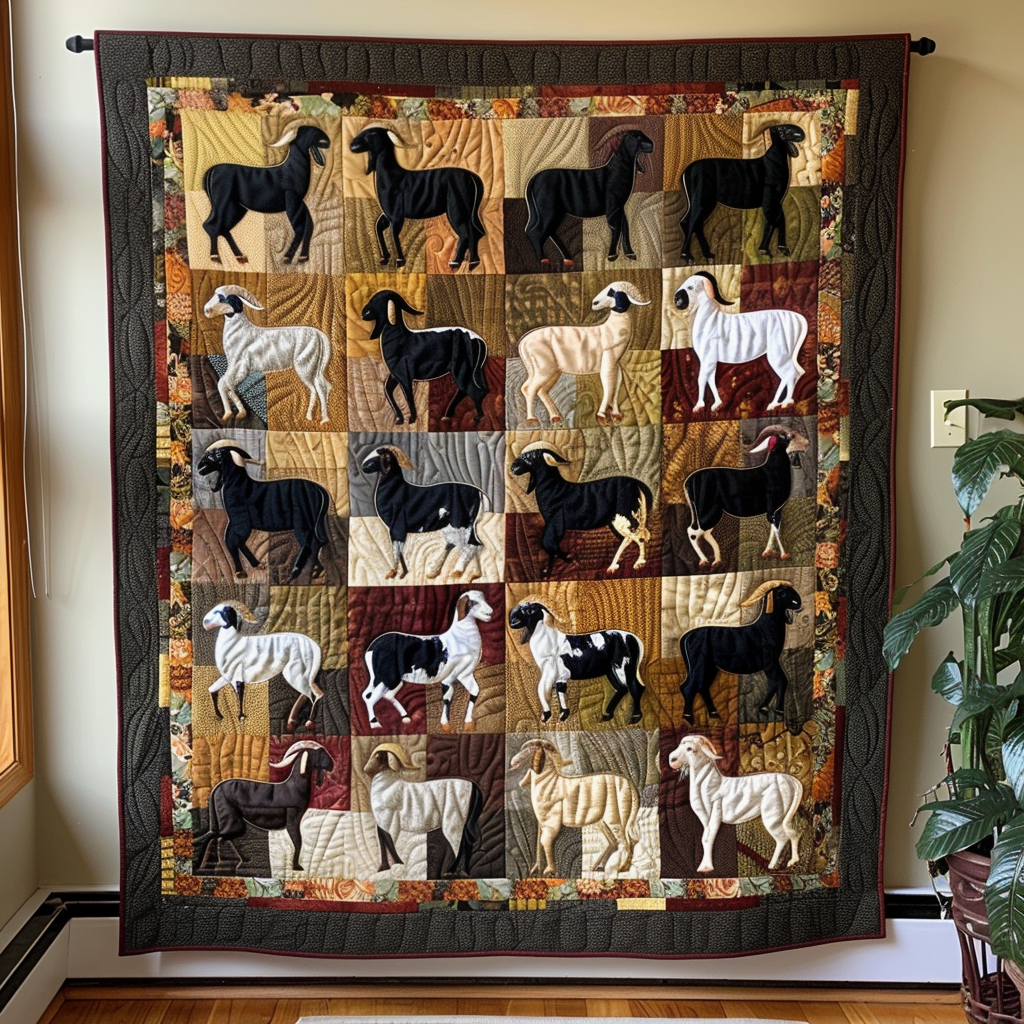 Goat Patchwork Quilted Blanket Gifts For Goat Lovers