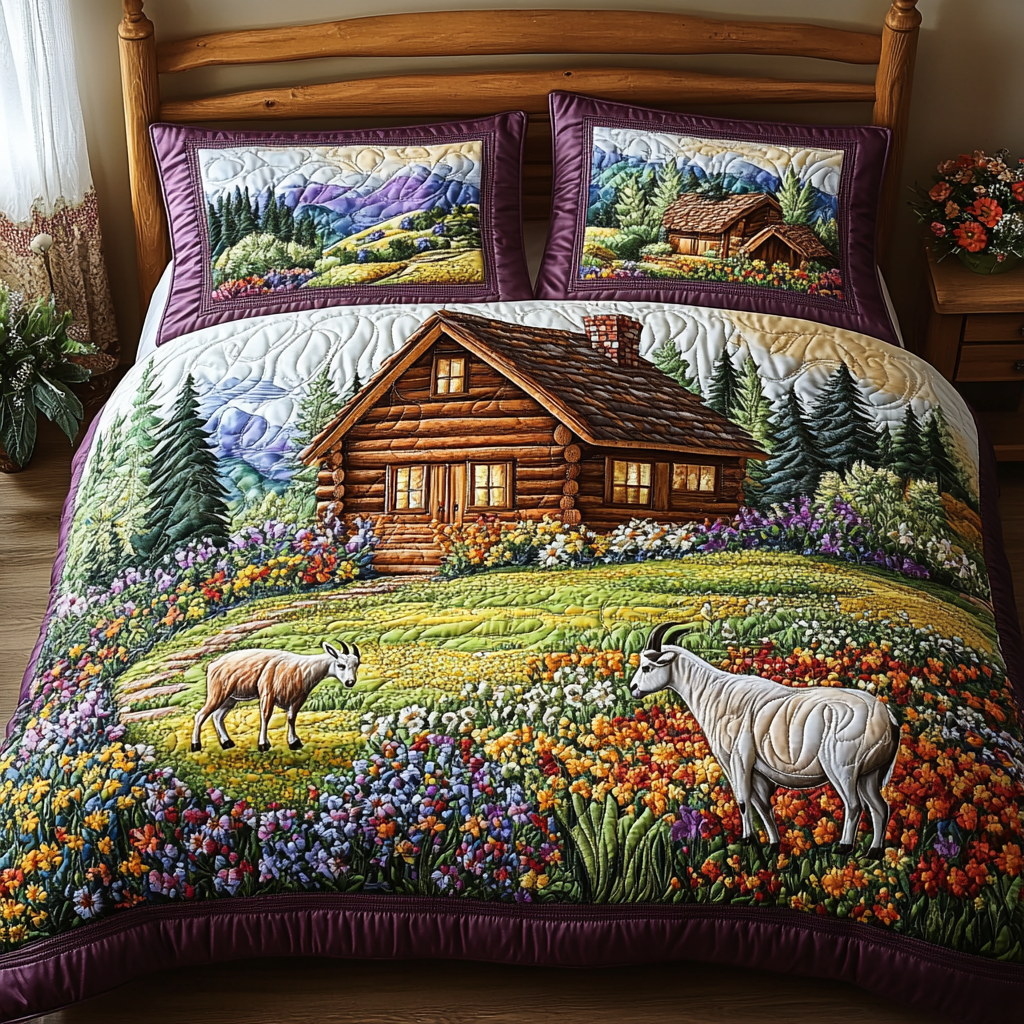 Goat Valley Cabin Quilted Bedding Set Bedroom Decor Christmas Gifts For Husband