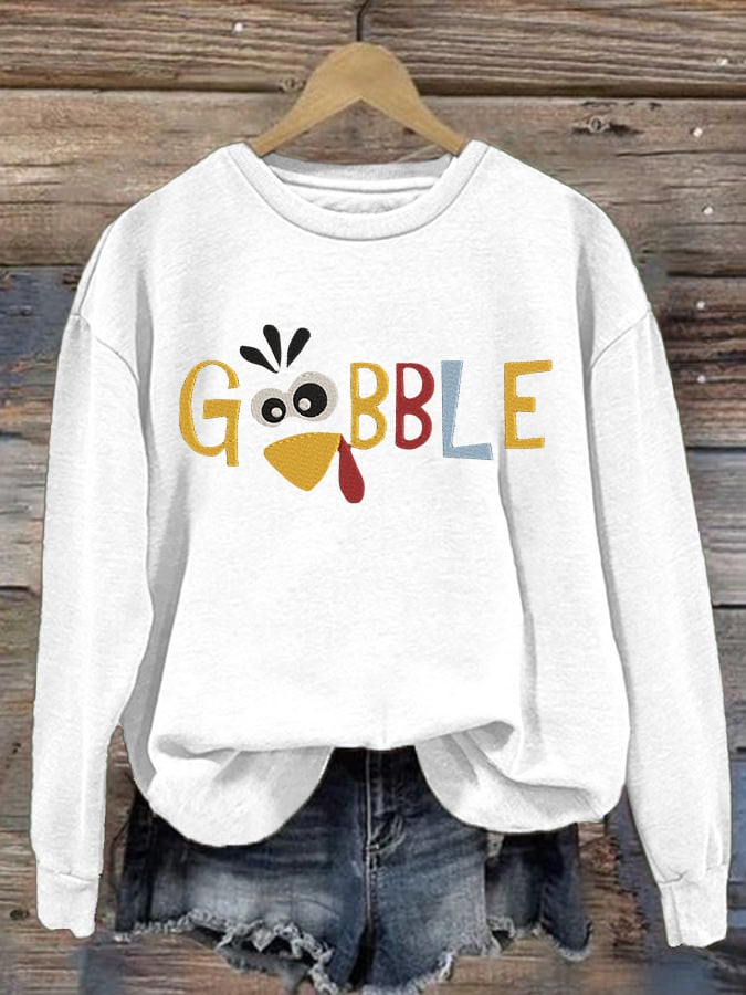 Gobble Turkey Sweatshirt Funny Turkey Cartoon Apparel Thanksgiving Ideal Presents
