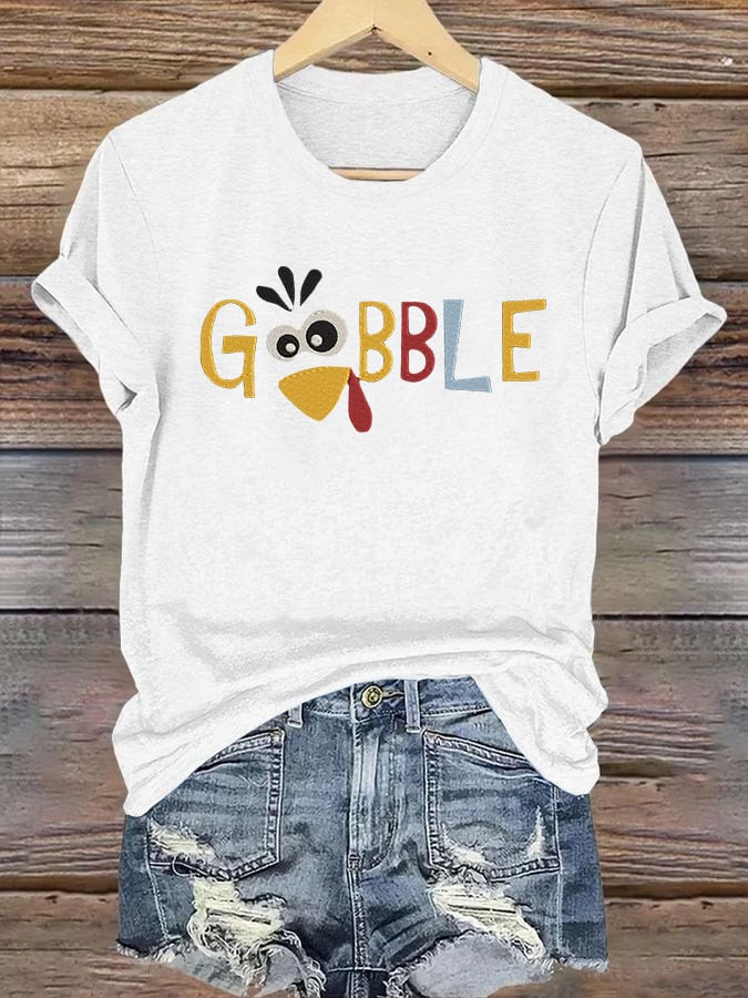 Gobble Turkey T-Shirt Funny Turkey Cartoon Apparel Thanksgiving Ideal Gifts
