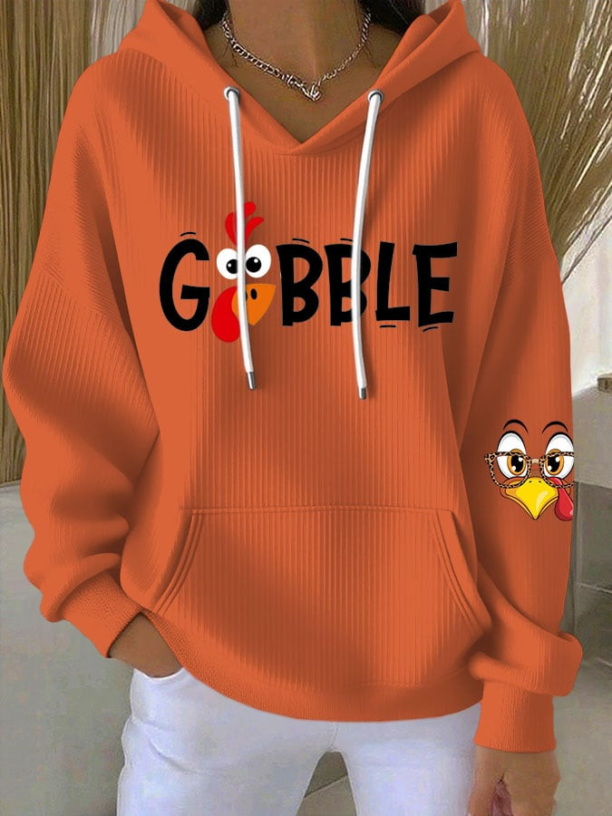 Gobble Turkey Thanksgiving Hoodie Funny Turkey Cartoon Merch Gifts For Turkey Fans
