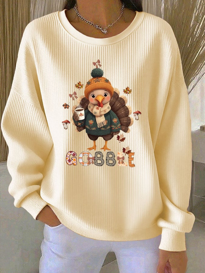 Gobble Xmas Turkey Sweatshirt Family Funny Turkey Cartoon Thanksgiving Apparel Ideal Gifts