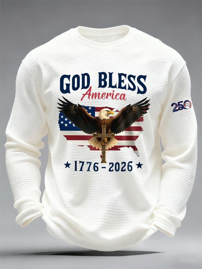 God Bless America 1776 2026 Bald Eagle Long Sleeve Shirt 250th Anniversary Patriotic Christian Gift For Dad
