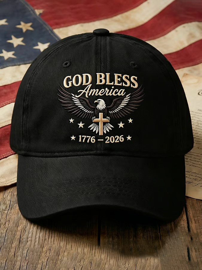 God Bless America 1776 2026 Baseball Cap Bald Eagle Faith Hat Patriotic Gift