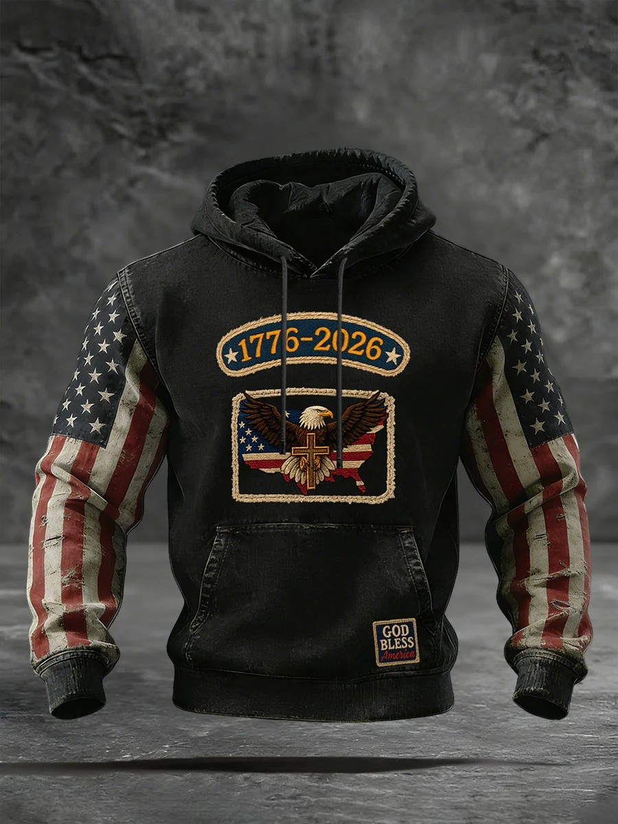 God Bless America 1776 2026 Eagle Patriotic Hoodie Mens Graphic Hoodies Anniversary USA Gift