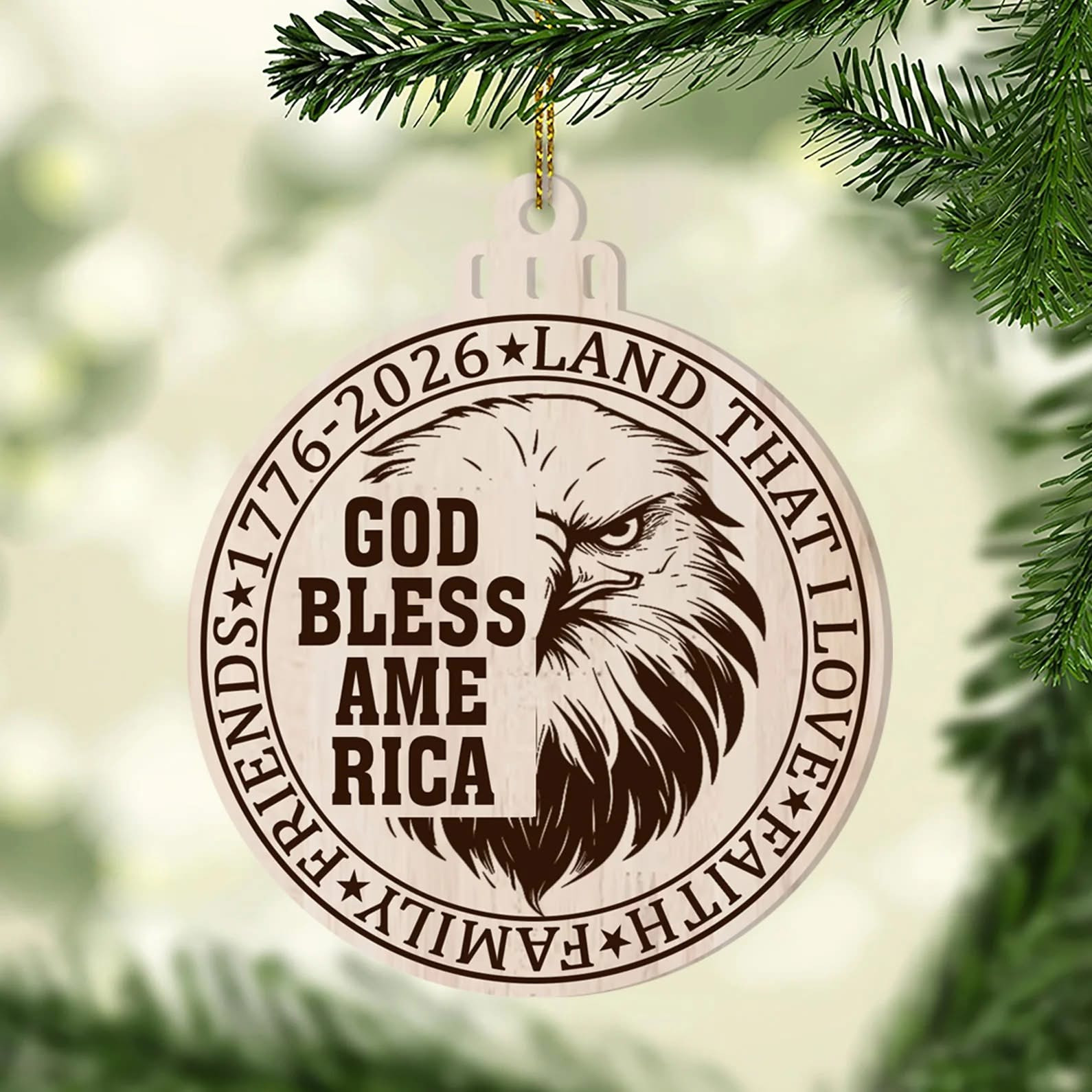 God Bless America 1776 2026 Wood Ornaments Patriotic Xmas Ornaments Christmas Tree Decor God Bless America 1776 2026 Wood Ornaments Patriotic Xmas Ornaments Christmas Tree Decor