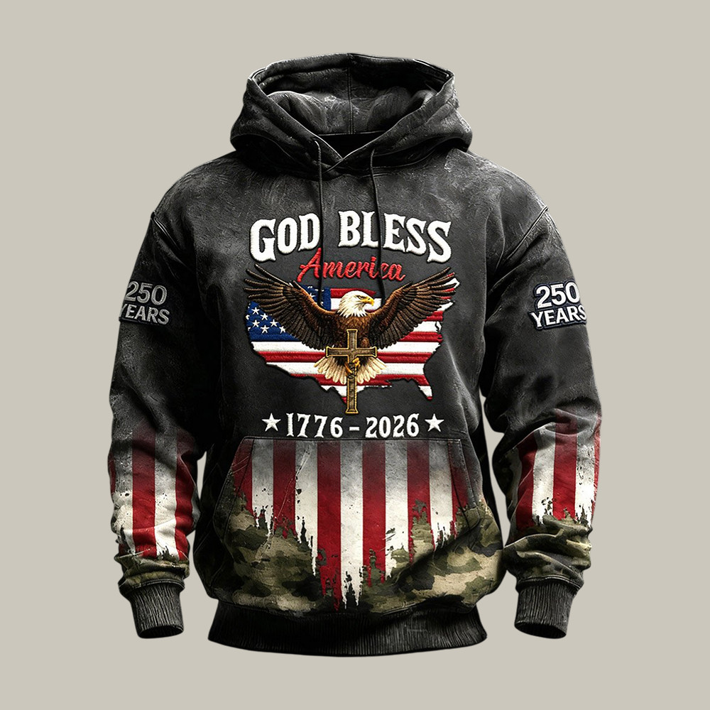 God Bless America 250 Years 1776 2026 Hoodie American Eagle Apparel Gift For Patriotic Men