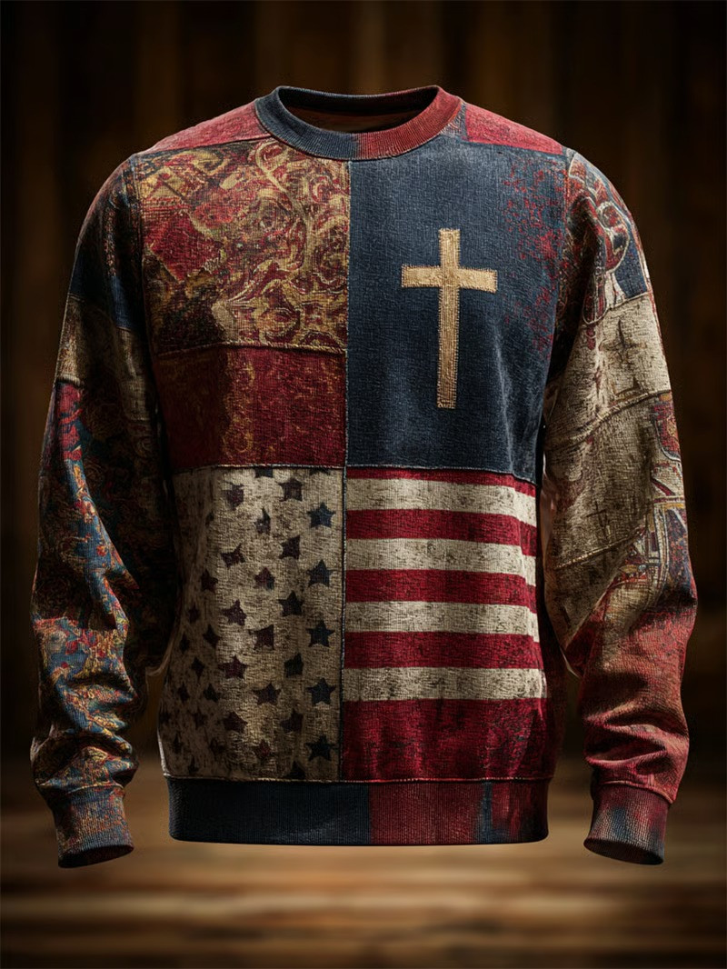 God Bless America Cross Sweatshirt Patriotic Faith Quilt Pattern Christian Gift For Believers USA