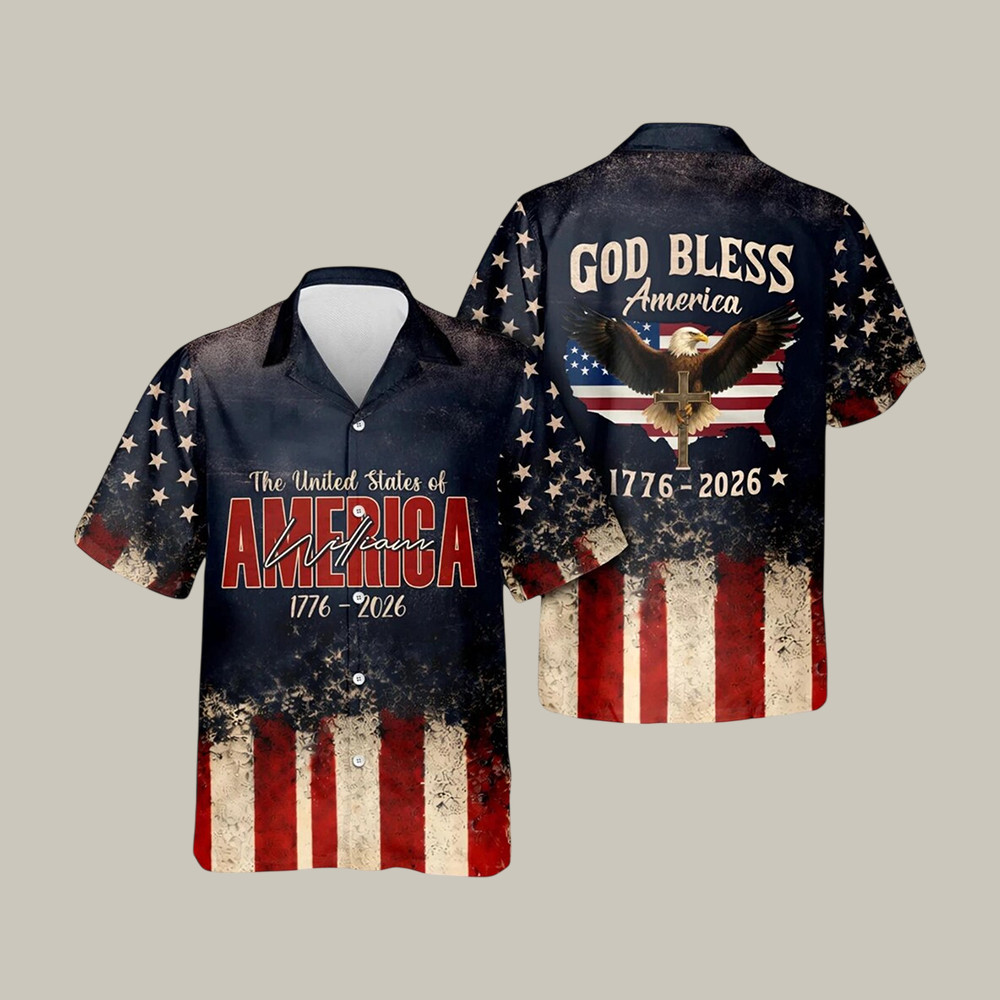 God Bless America Eagle Hawaiian Shirt American Flag Patriotic Clothes July 4th Gift For Father