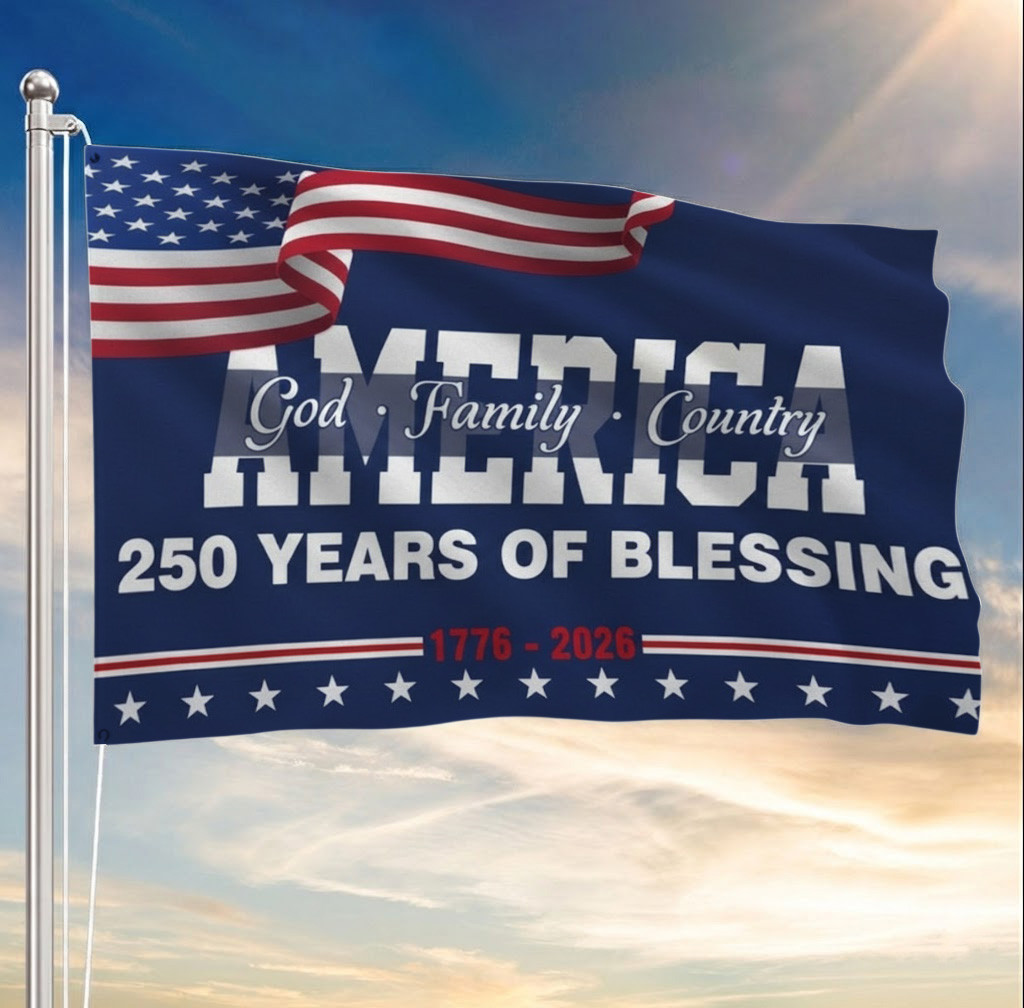 God Bless America Flag 250 Years 1776 2026 Patriotic Grommet Flag Patriot Banner Gift Ideas