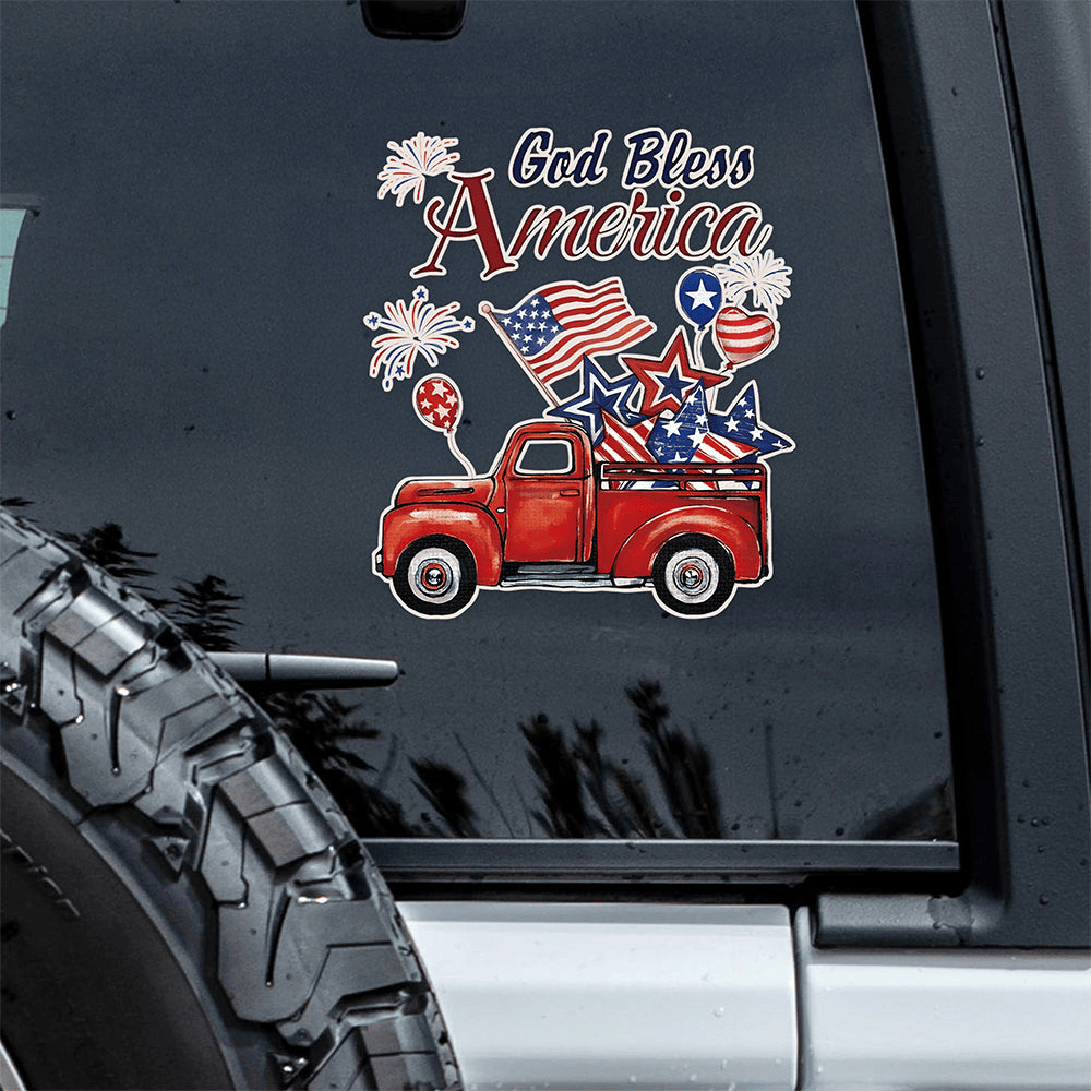 God Bless America Patriotic Red Truck Car Decal America's 250 Birthday Stickers