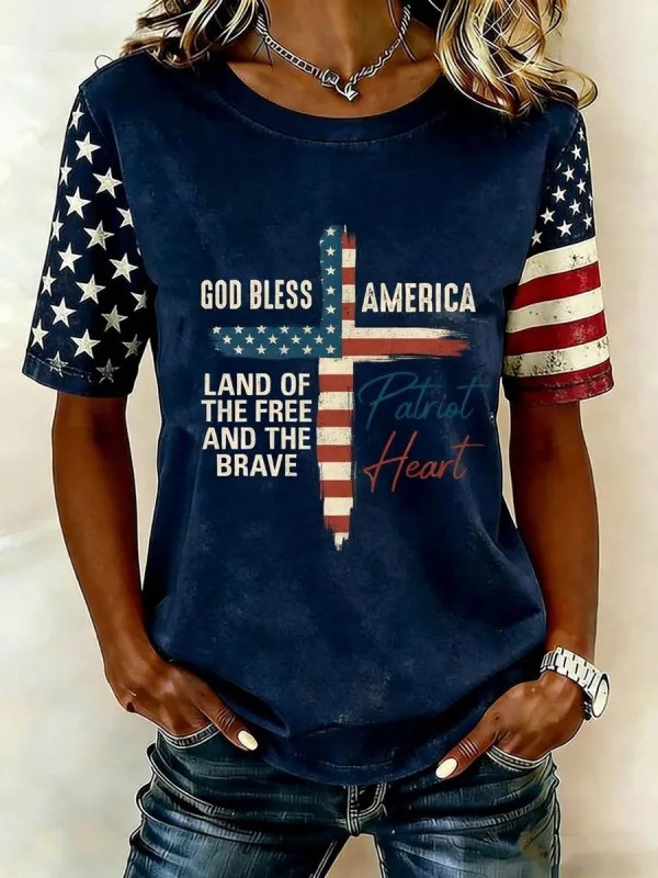 God Bless America T-Shirt Land Of The Free Patriotic Shirt Patriotic USA Flag Tee Gift For Her