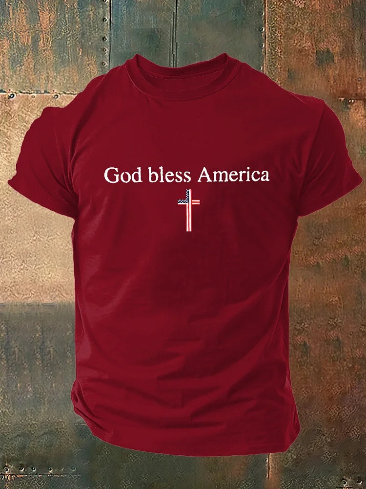 God Bless America T-Shirt Men Patriotic Graphic Tees Jesus Shirts 250th Anniversary Gift