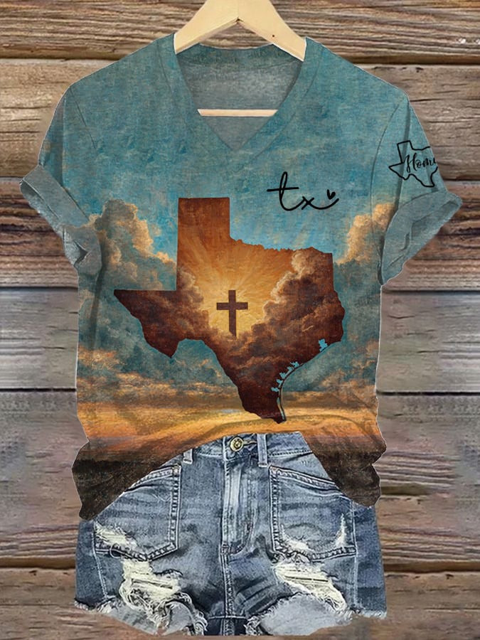 God Bless Texas Strong V-Neck Shirt For Women's Patriotic Shirt Texas Support Gifts