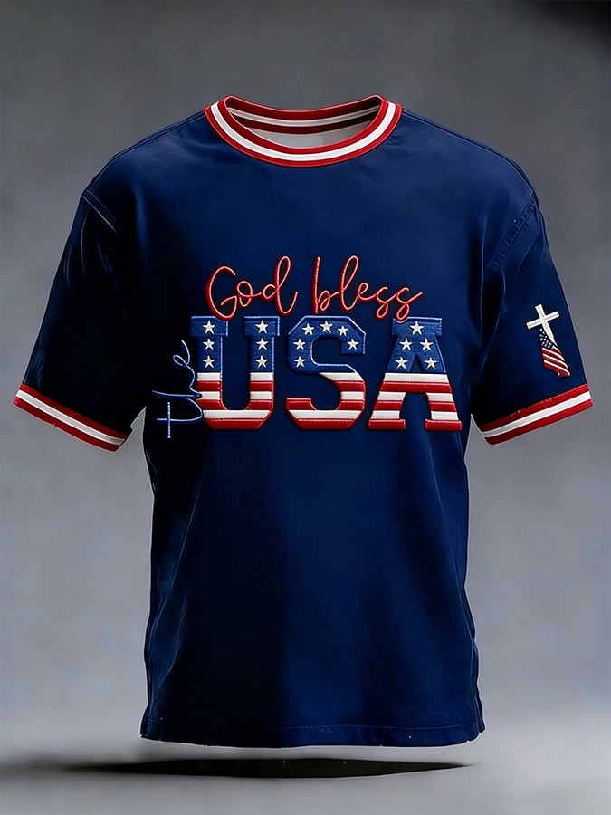 God Bless The USA Shirt Faith Cross American Flag Patriotic Clothing Gifts For Men