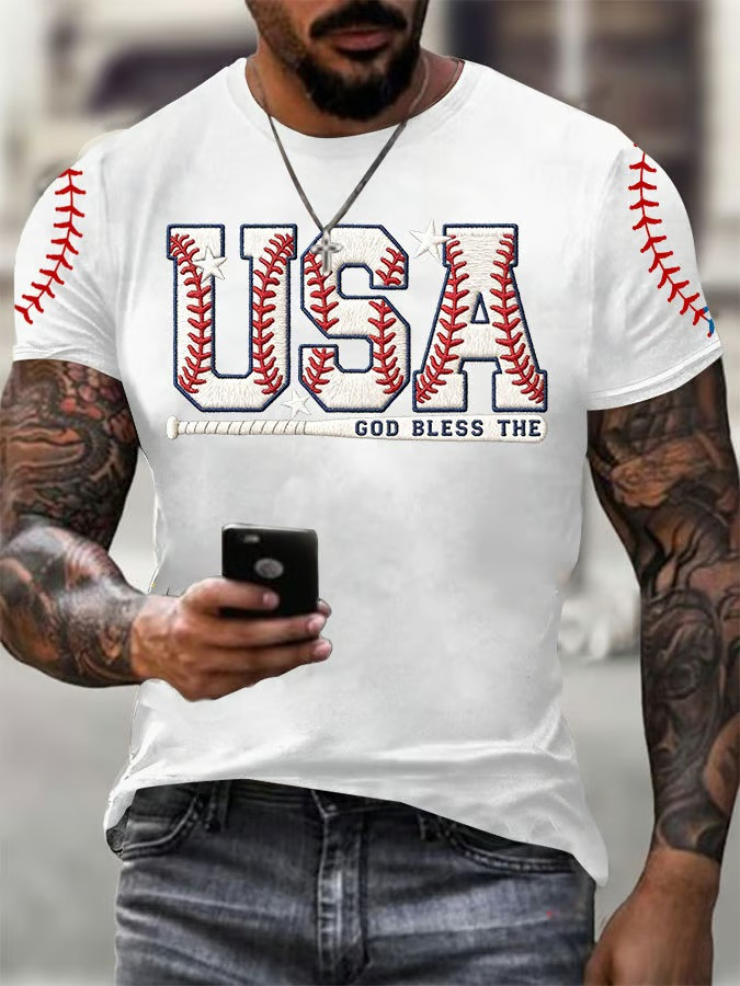 God Bless The USA T-Shirt Patriotic Baseball American Pride Sports Fan Gear Best Gift For Baseball Fans