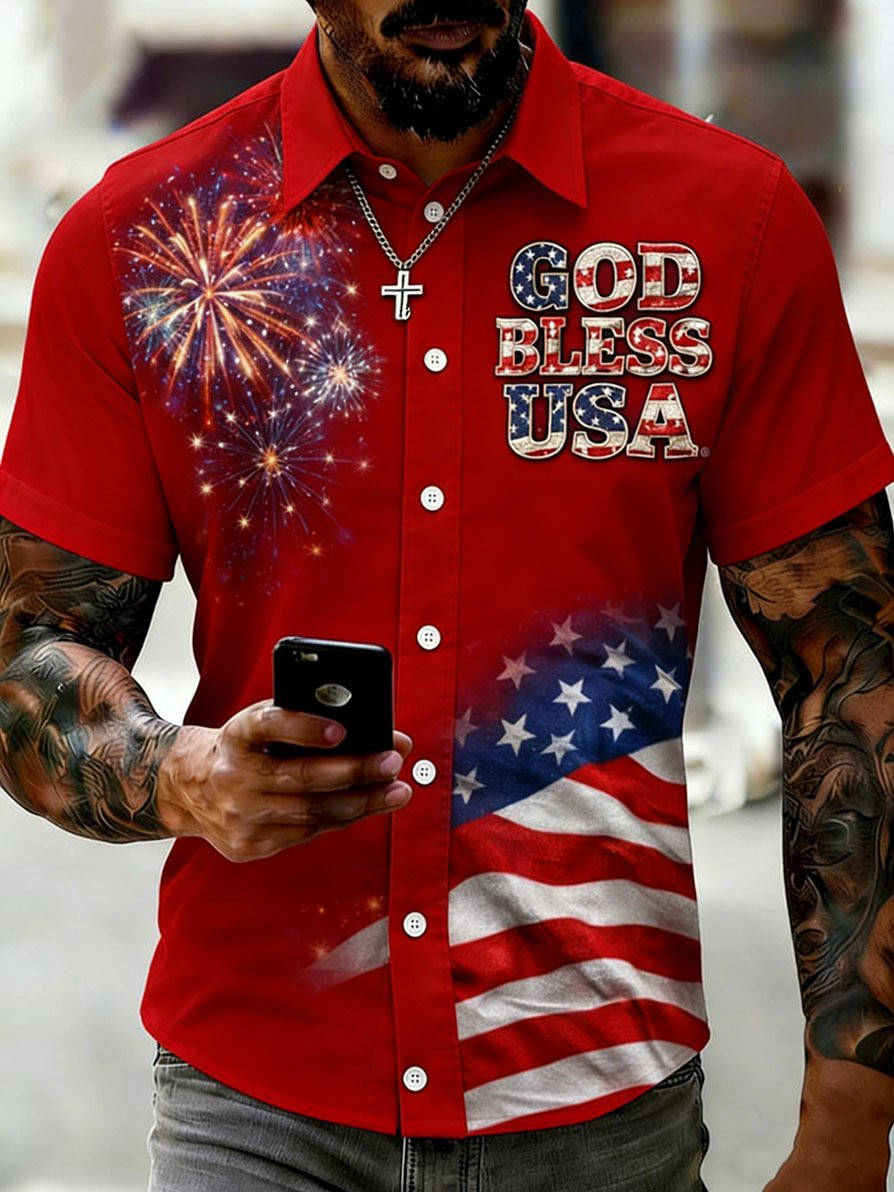 God Bless USA Button Shirt America Land Of The Free Clothing Gift For Him