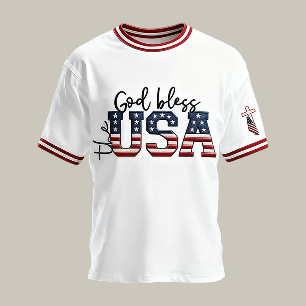 God Bless USA Faith T-Shirt 4th Of July Attire Present For Independence Day