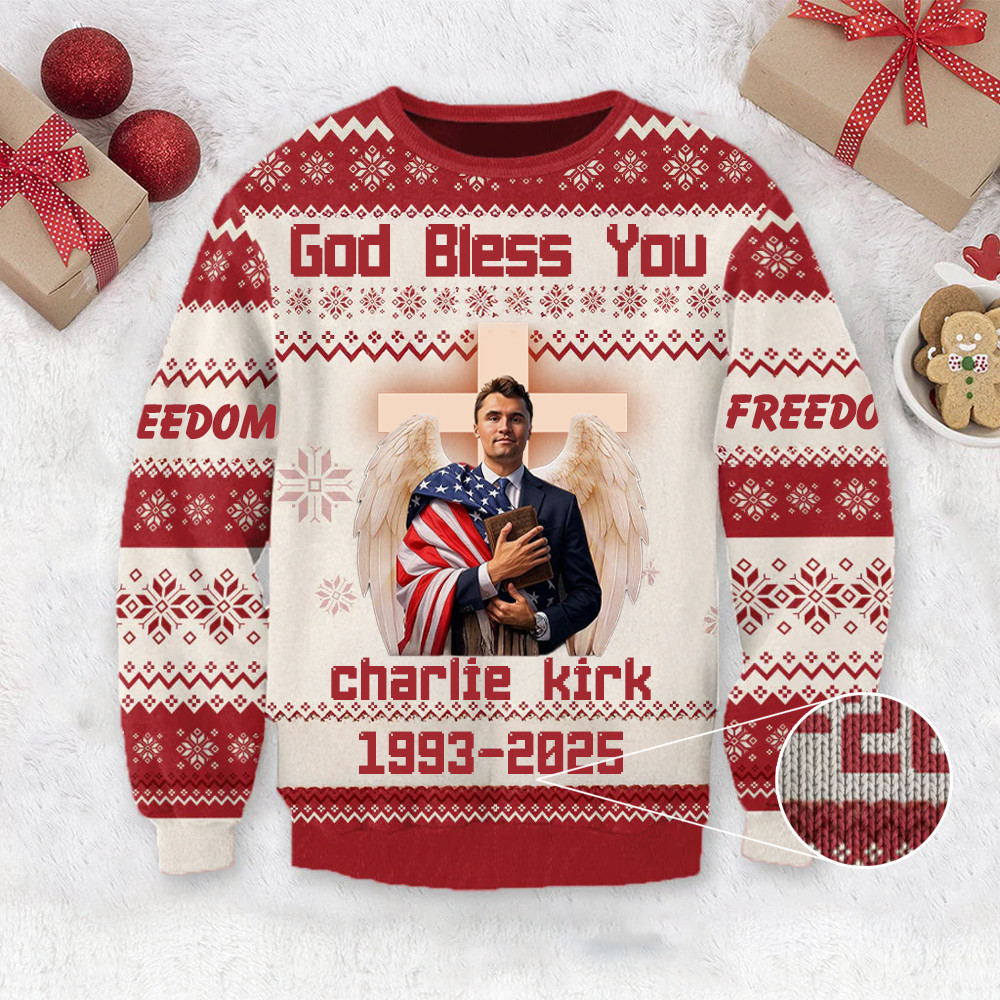 God Bless You Charlie Kirk Christmas Ugly Sweater Freedom Sweater RIP Charlie Kirk Apparel