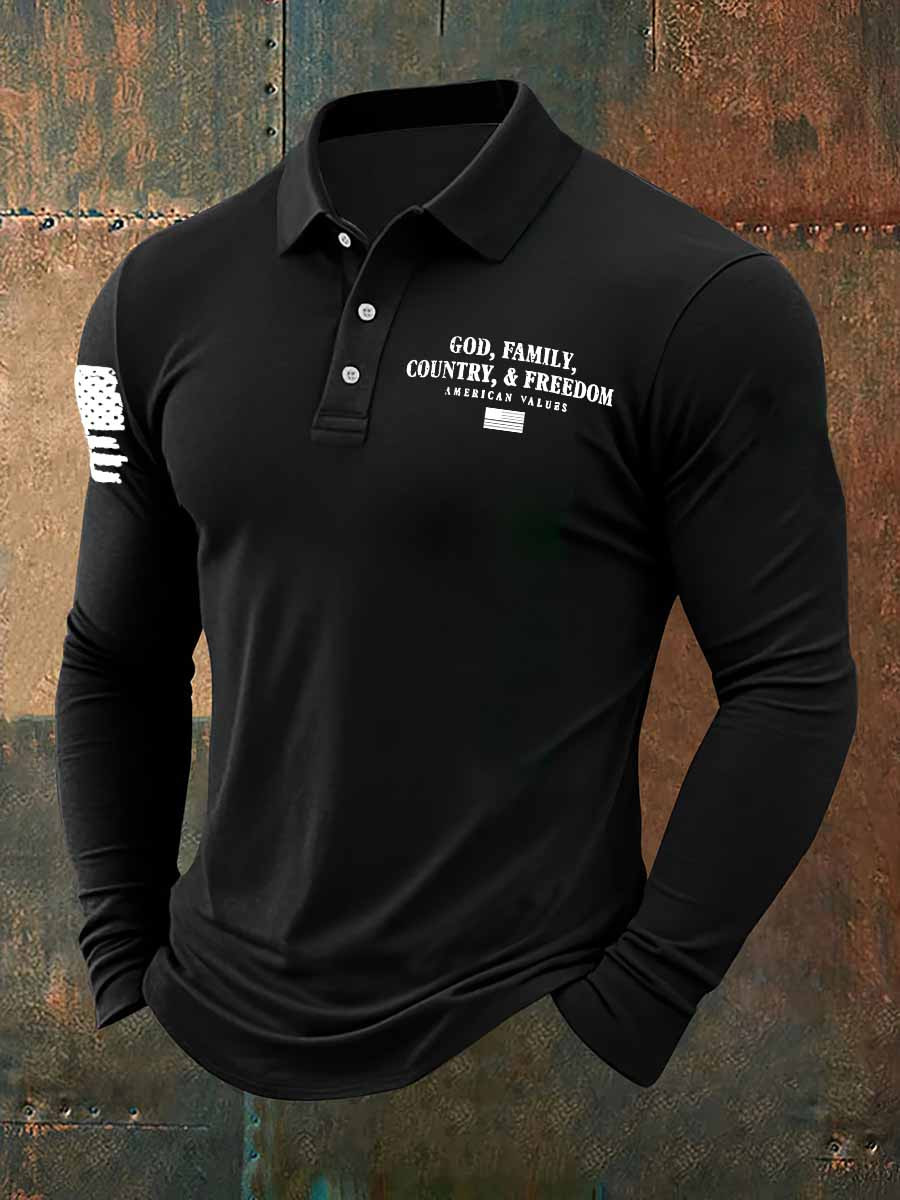 God Family Counry And Freedom Polo Long Sleeve Shirt Proud Veteran Apparel Gifts For Him