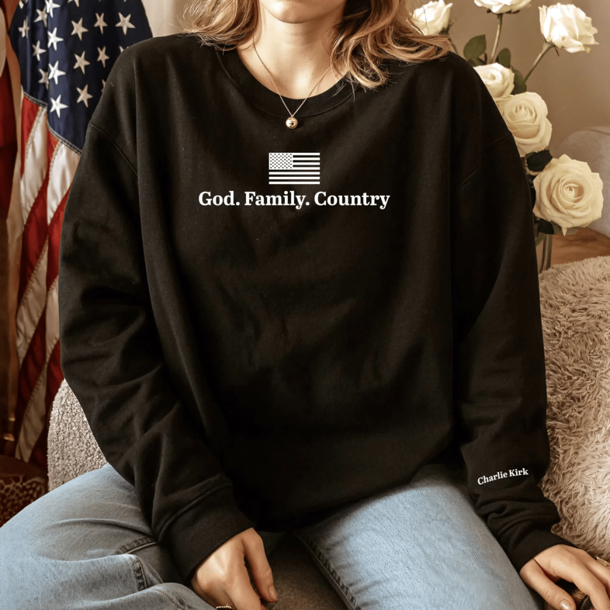 God Family Country Sweatshirt Charlie Kirk Merch Patriotic Gifts For Conservative Supporters