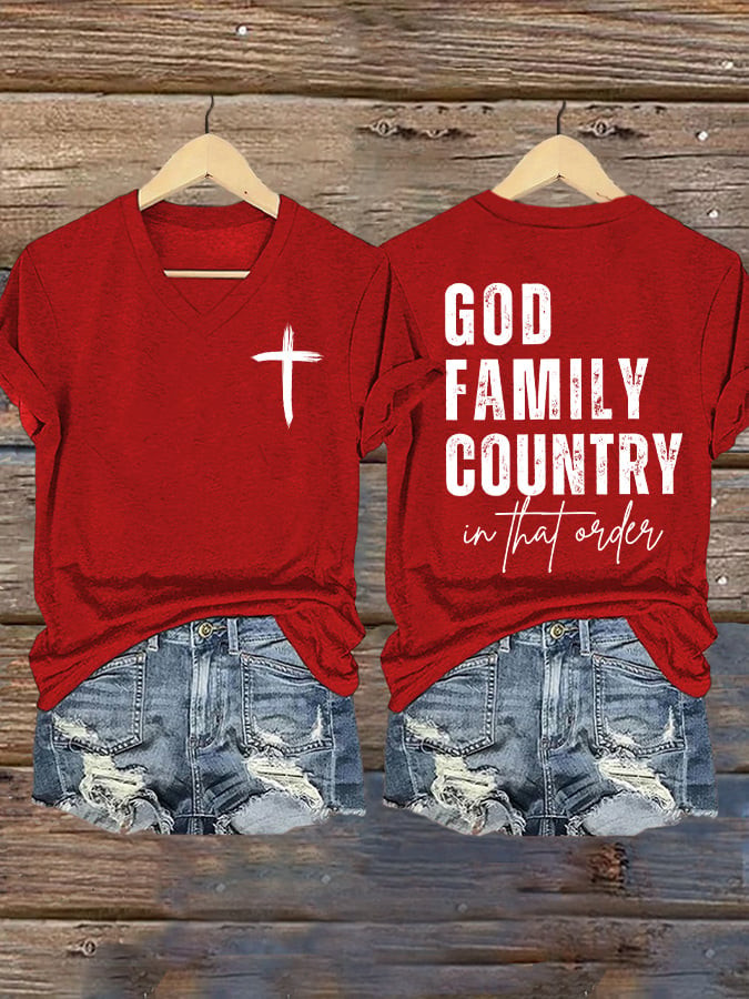 God Family Country V-Neck Shirt In That Order Proud Charlie Kirk Merchandise