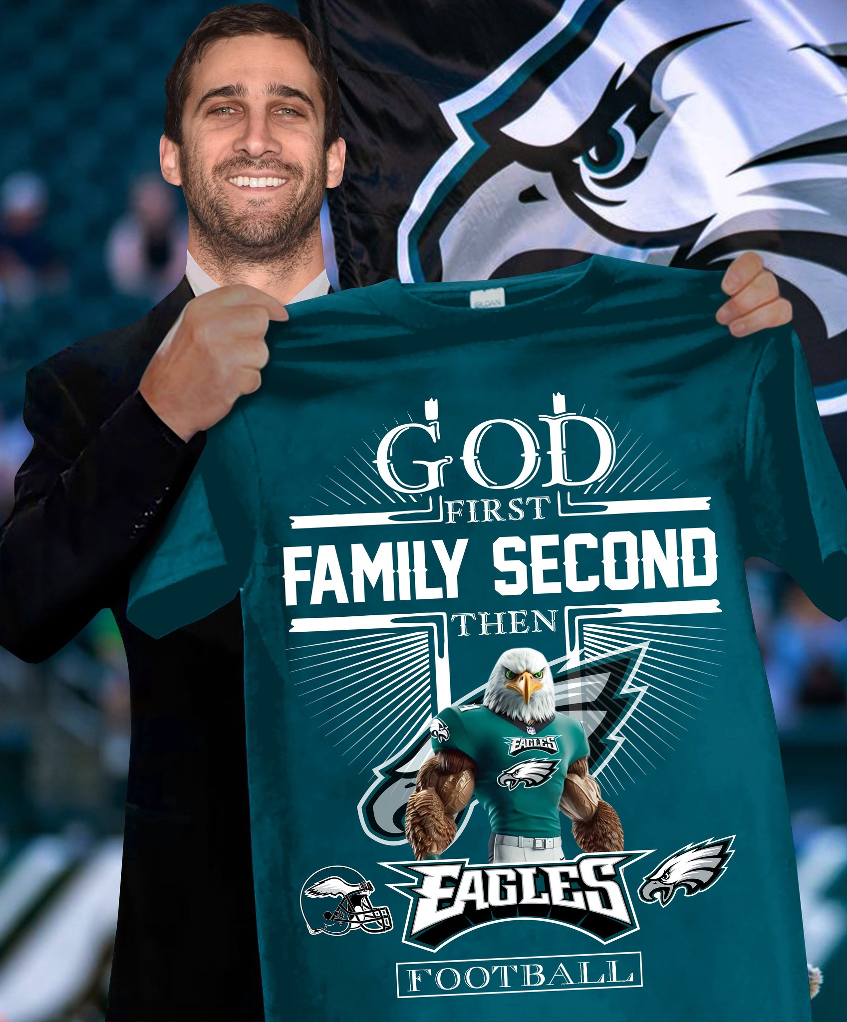 God First Family Second The Eagles Football T-Shirt Gifts For Philadelphia Eagles Fans