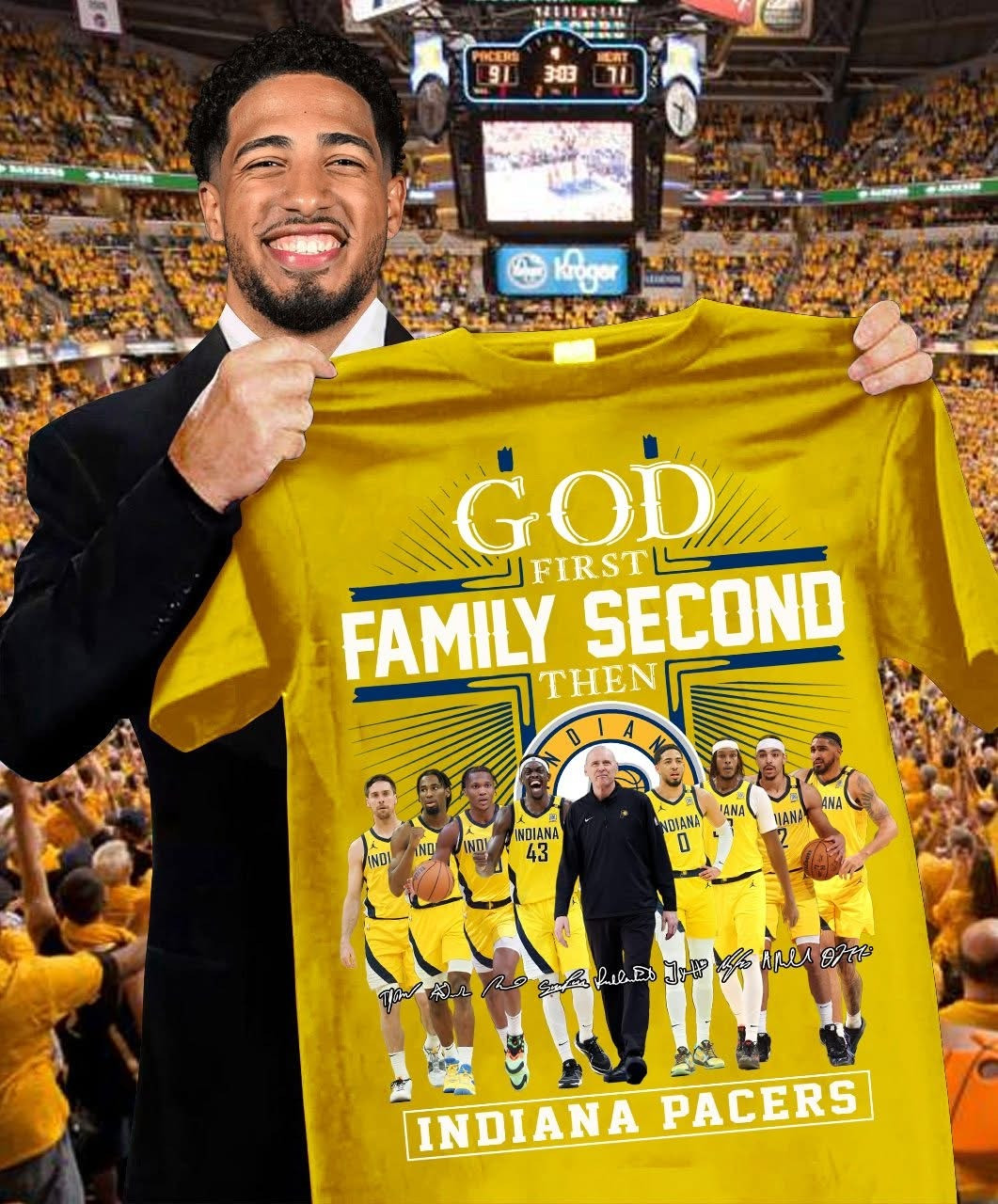 God First Family Second Then Indiana Pacers Shirt Merch Basketball Fan Gifts For Him Her