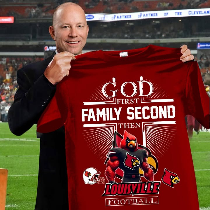 God First Family Second Then Louisville Cardinal Football T-Shirt Faith Fan Merch Gifts