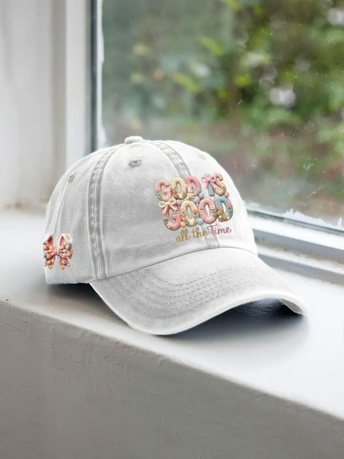 God Is Good All The Time Easter Baseball Hat Christian Spring Bunny Bow Cap Best Gift For Easter Her