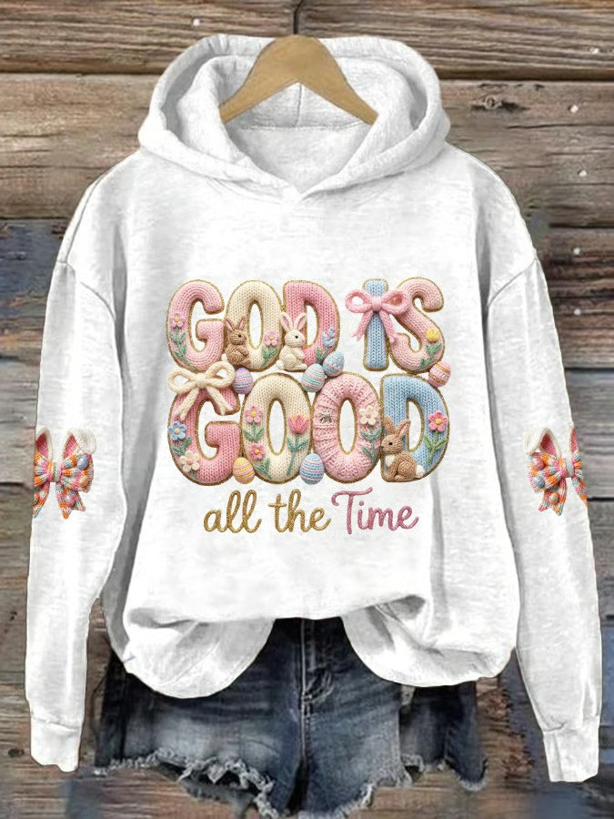 God Is Good All The Time Easter Hoodie Crochet Bunny Bow Fan Gear Best Gift For Easter Christian Fans