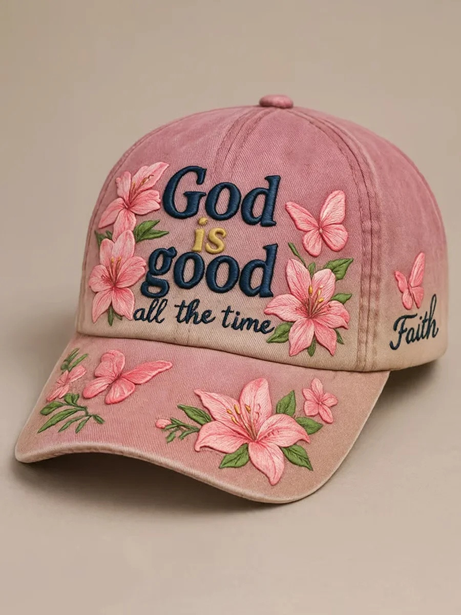 God Is Good All The Time Floral Baseball Hat Christian Faith Apparel Gift Ideas