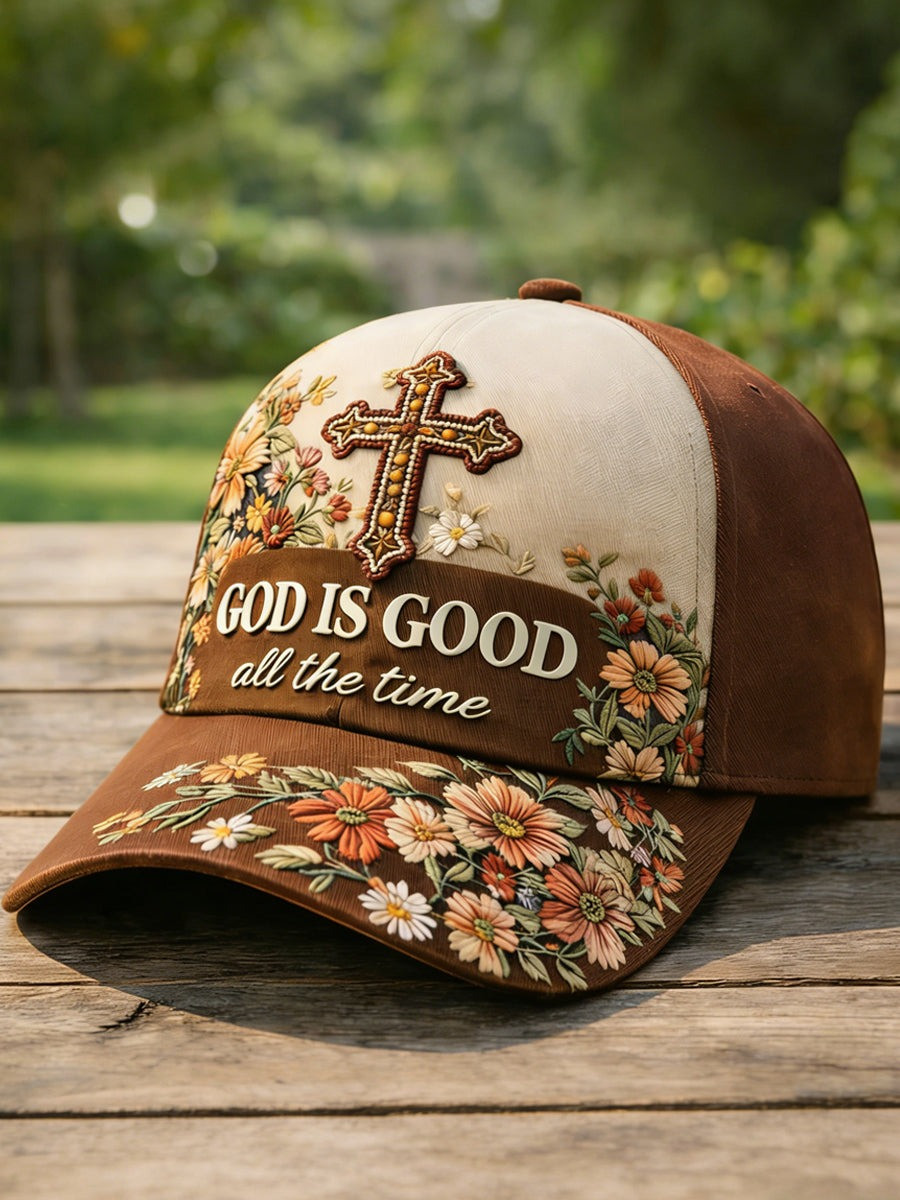 God Is Good Faith Hat Christian Floral Cross Baseball Cap Inspirational Gift