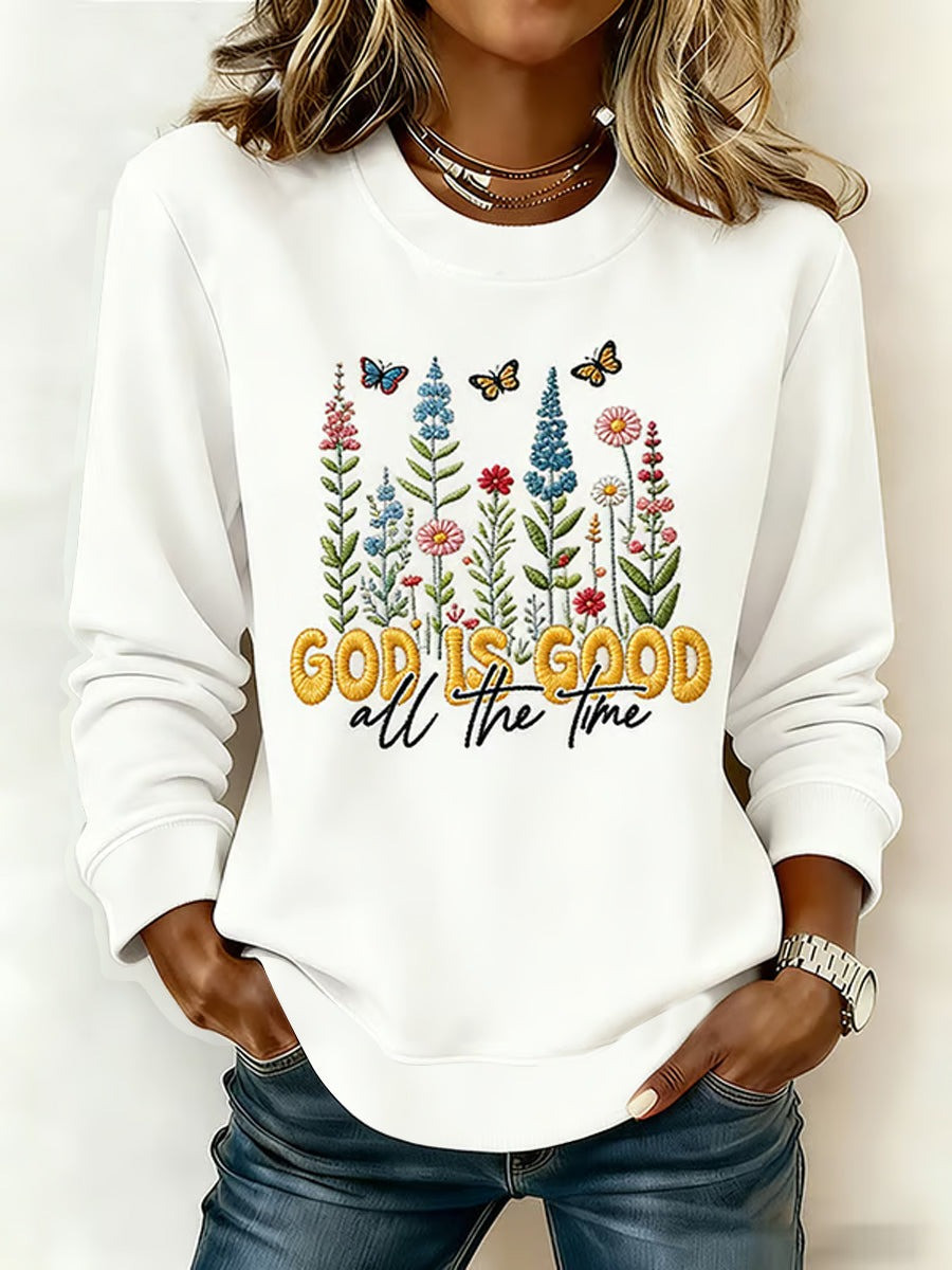 God Is Good Floral Christian Sweatshirt Faith Flower Inspirational Gift Shirt