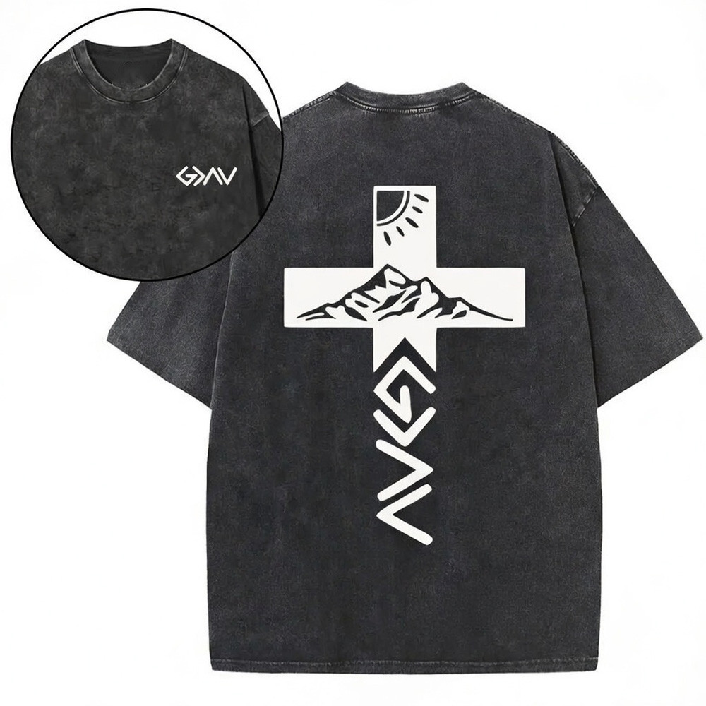 God Is Greater Christian Graphic T-Shirt Cross Mountain Faith Shirt Dark Best Gift