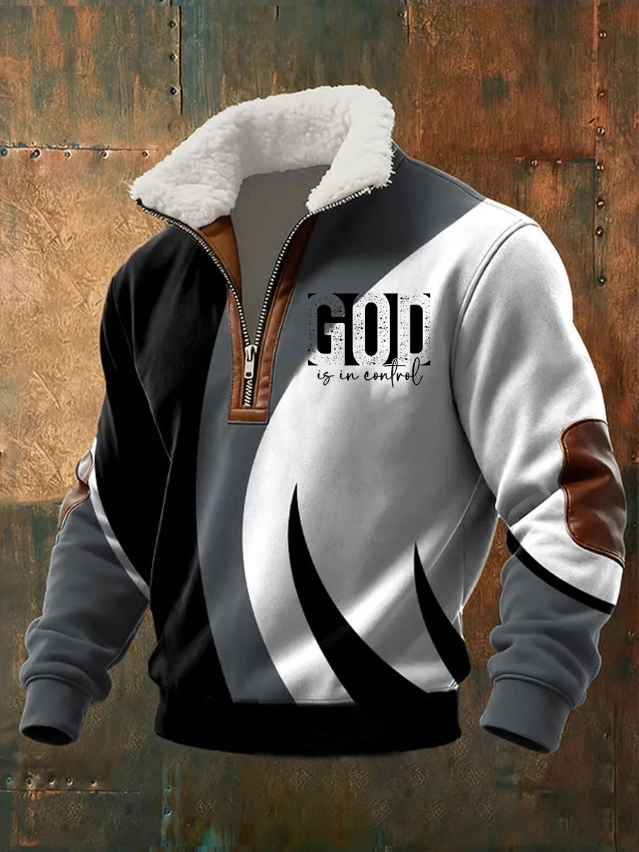 God Is In Control Zip Sweatshirt Men Christian Apparel Graphic Hoodies Best Gift For Believers