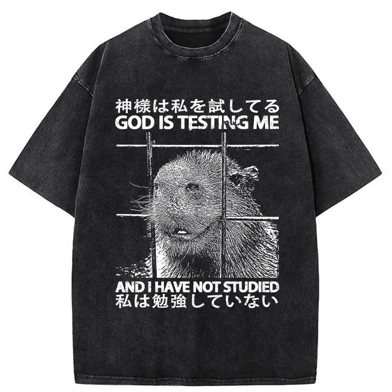 God Is Testing Me Washed T-Shirt Cool Urban Street Style Shirt Gifts For Brother