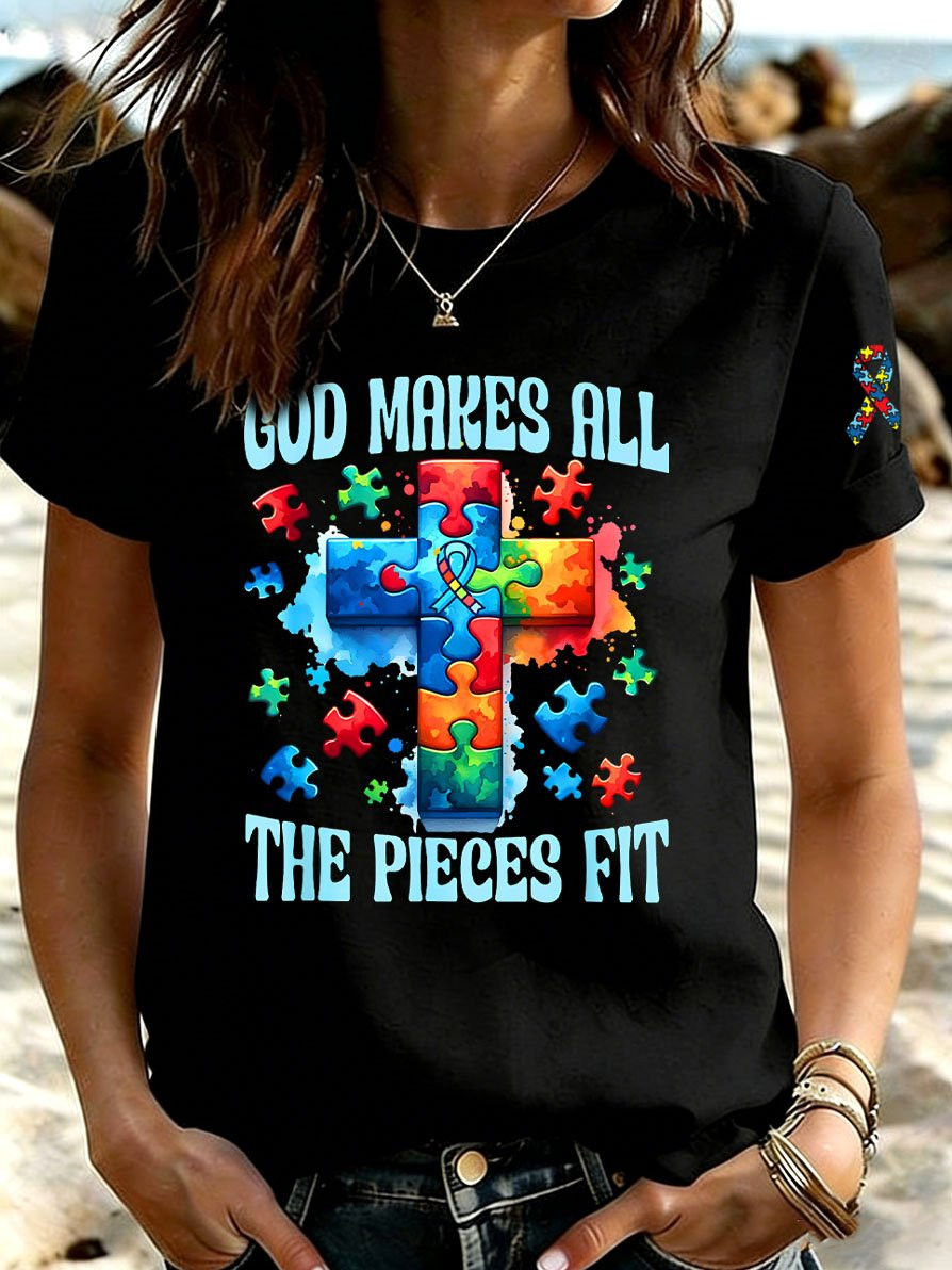 God Makes All The Pieces Fit T-Shirt Autism Awareness Clothing Best Gift For Autism