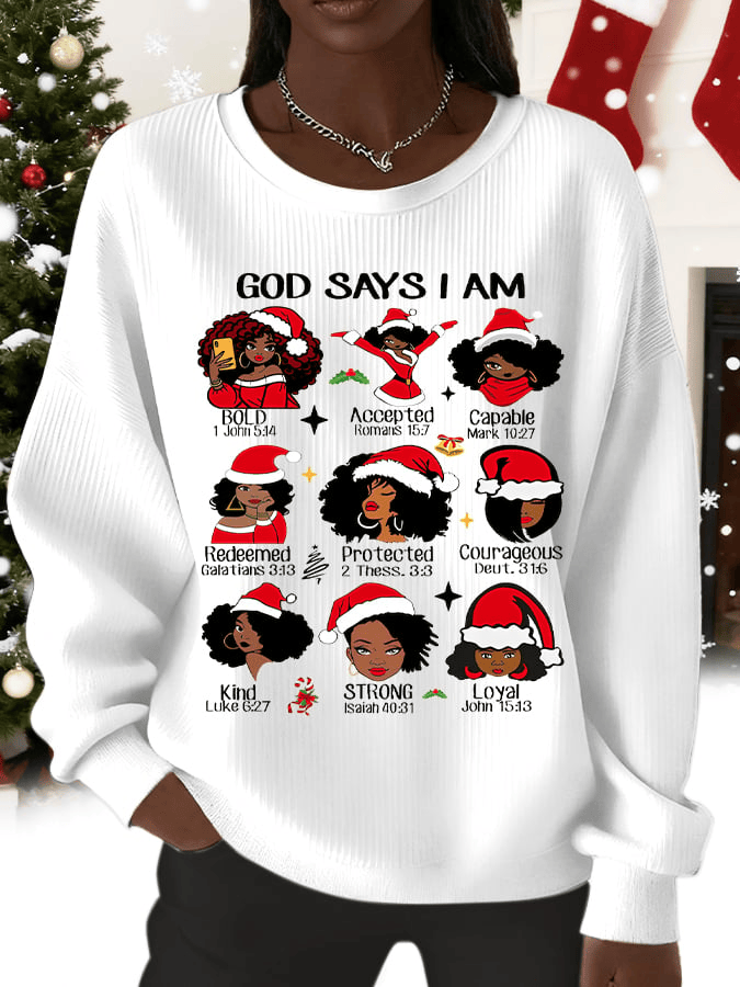 God Say I Am Christmas Sweatshirt Women's Christmas Red Print Sweatshirt Christmas Gifts For Mum