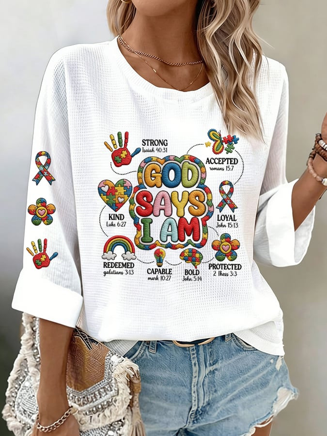 God Says I Am Long Sleeve Shirt Autism Awareness Clothing Gift Ideas For Supporters